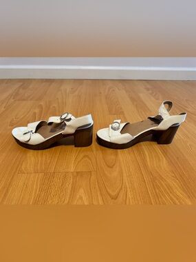 L'INTERVALLE White Leather Platform Block Heel Sandals